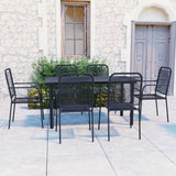 Set da Pranzo da Giardino 7 pz Nero in Vetro e Acciaio