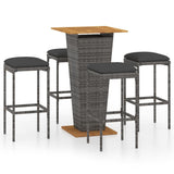 Set da Bar da Giardino 5 pz con Cuscini in Polyrattan Grigio