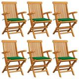Sedie da Giardino con Cuscini Verdi 6 pz Legno Massello di Teak