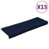 Tappetini per scale autoadesivi 15 pz 65x21x4 cm blu navy bordo rettangolare