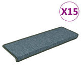 Tappetini per scale 15 pz 65x21x4 cm Verde scuro con bordo rettangolare