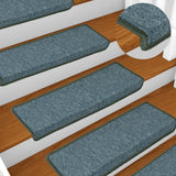 Tappetini per scale 15 pz 65x21x4 cm Verde scuro con bordo rettangolare
