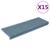 Tappetini per scale 15 pz 65x21x4 cm Blu mare con bordo rettangolare