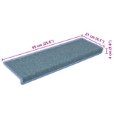 Tappetini per scale 15 pz 65x21x4 cm Blu mare con bordo rettangolare