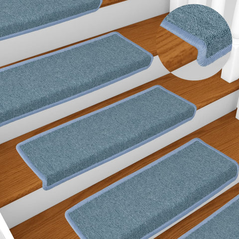 Tappetini per scale 15 pz 65x21x4 cm Blu mare con bordo rettangolare