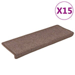 Tappetini per scale 15 pz 65x21x4 cm Marrone Bordo rettangolare