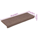 Tappetini per scale 15 pz 65x21x4 cm Marrone Bordo rettangolare