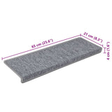 Tappetini per scale 15 pz 65x21x4 cm Grigio chiaro Bordo rettangolare