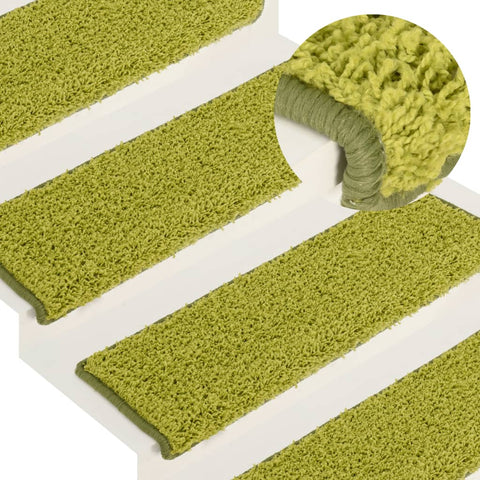 Tappetini per scale 15 pz 65x21x4 cm Verde Bordo rettangolare