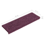 Tappetini per scale 15 pz 65x21x4 cm Viola scuro con bordo rettangolare