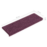 Tappetini per scale 15 pz 65x21x4 cm Viola scuro con bordo rettangolare