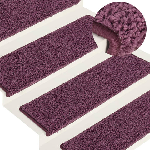 Tappetini per scale 15 pz 65x21x4 cm Viola scuro con bordo rettangolare