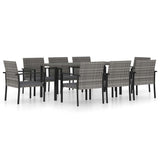 Set da Pranzo da Giardino 9 pz in Polyrattan Grigio