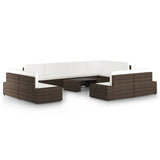 Set Divani da Giardino 10 pz con Cuscini in Polyrattan Marrone
