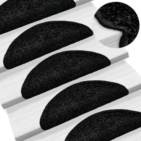 Tappetini per scale 10 pz 56x17x3 cm Nero Semicircolari