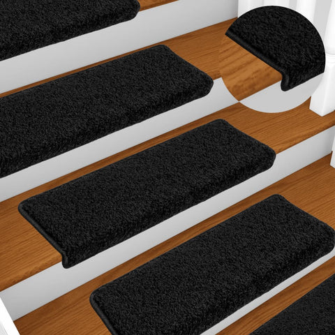 Tappetini per scale 10 pz 65x21x4 cm Nero Bordo rettangolare