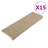 Tappetini per scale 15 pz 65x21x4 cm Beige scuro con bordo rettangolare
