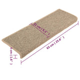 Tappetini per scale 15 pz 65x21x4 cm Beige scuro con bordo rettangolare