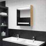 Armadietto Bagno con Specchio e LED Rovere 50x14x60 cm