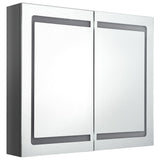 Armadietto Bagno con Specchio e LED Grigio Lucido 80x12x68 cm