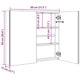 Armadietto Bagno con Specchio e LED Grigio Lucido 80x12x68 cm