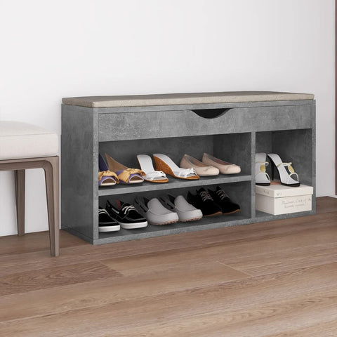 Panca Scarpe con Cuscino Grigio Cemento 104x30x49cm truciolato