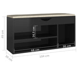 Panca Porta Scarpe Cuscino Nero Lucido 104x30x49cm truciolato