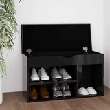 Panca Porta Scarpe Cuscino Nero Lucido 80x30x47cm truciolato
