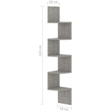 Scaffale Angolare a Muro Grigio Cemento 19x19x123cm truciolato