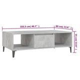 Tavolino Salotto Grigio Cemento 103,5x60x35cm Legno truciolato