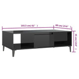 Tavolino da Salotto Nero Lucido 103,5x60x35cm Legno truciolato
