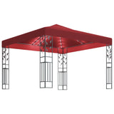 Gazebo con Stringa di Luci LED 3x3 m Rosso Vino