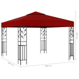 Gazebo con Stringa di Luci LED 3x3 m Rosso Vino