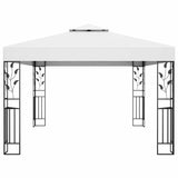 Gazebo con Tetto Doppio e Stringa di Luci LED 3x4 m Bianco
