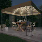 Gazebo con Luci a Stringa LED 3x3 m in Tessuto Grigio Talpa