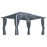 Gazebo con Tende e Luci LED 400x300 cm Antracite in Alluminio