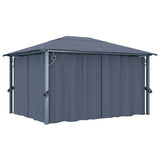 Gazebo con Tende e Luci LED 400x300 cm Antracite in Alluminio