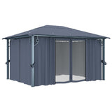 Gazebo con Tende e Luci LED 400x300 cm Antracite in Alluminio