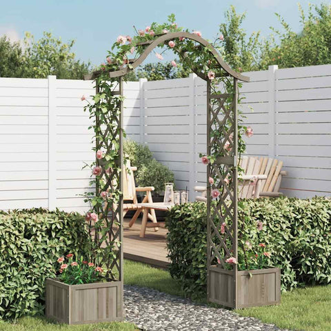 Pergola da Giardino con Fioriera Grigio Legno Massello di Abete