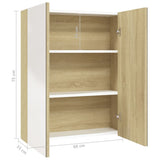 Armadietto a Specchio per Bagno 60x15x75 cm MDF Bianco e Rovere