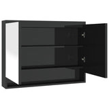 Armadietto Bagno con Specchio 80x15x60 cm in MDF Nero Lucido