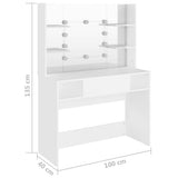 Toeletta con Luci LED 100x40x135 cm in MDF Bianca