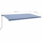 Tenda da Sole Retrattile Manuale con LED 600x350 cm Blu Bianco