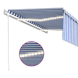 Tenda Automatica Parasole Sensore Vento LED 4x3m Blu Bianca