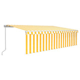 Tenda Sole Retrattile Manuale Parasole LED 5x3m Gialla Bianca