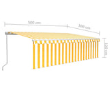 Tenda Sole Retrattile Manuale Parasole LED 5x3m Gialla Bianca