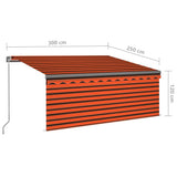 Tenda Retrattile Manuale con Parasole 3x2,5m Arancione Marrone