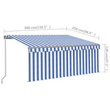 Tenda Sole Retrattile Manuale con LED 3x2,5m Blu e Bianco