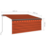 Tenda Sole Retrattile Manuale con LED 3x2,5m Arancione Marrone