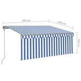 Tenda Sole Retrattile Automatica con Parasole 3x2,5m Blu Bianco